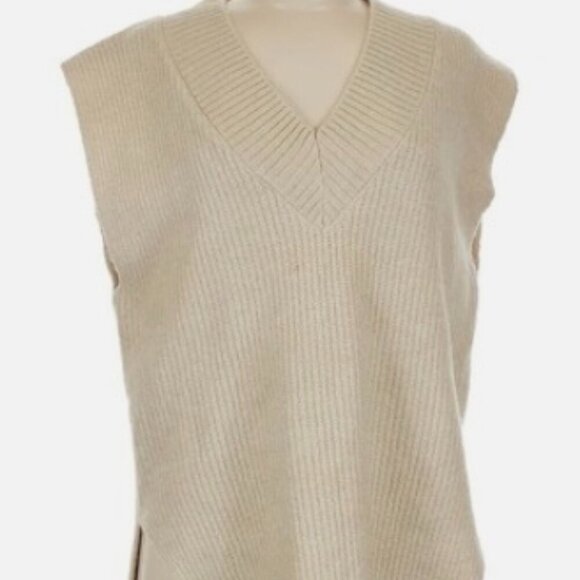 et clet Sweaters - Et Clet Oatmeal Chunky V Neck High Low Knit Sweater Vest Size M NWT Retail $200